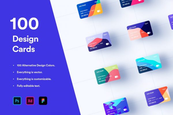 Asylab - 100 Financial Virtual Design Cards [PSD, PSB, XD]