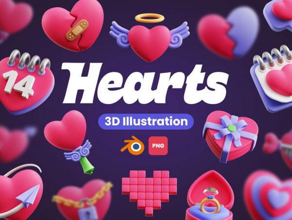 UI8 - Hearts 3D Icons [PNG, BLEND